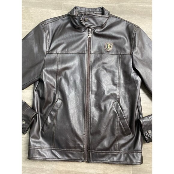 A Collezioni Brown Faux Leather Jacket Men’s Size L Made In Italy Bomber - Picture 1 of 7